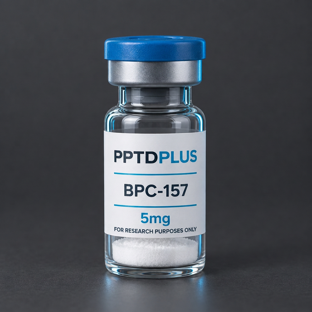 PPTDPLUS BPC-157 5mg research vial, labelled for research purposes only