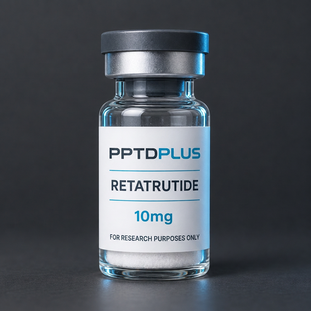 PPTDPLUS Retatrutide 10mg research vial, labelled for research purposes only
